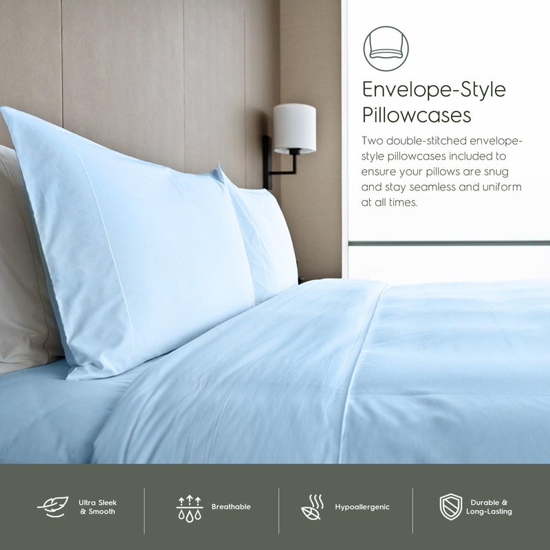 Tafts Queen Sheets Set, Pure 100% Viscose derived from Bamboo Bed Sheets Set, Luxuriously Soft, Silky, Cooling Sheets, Double Stitched, Lifetime Quality Promise (Sky Blue) - Image 5